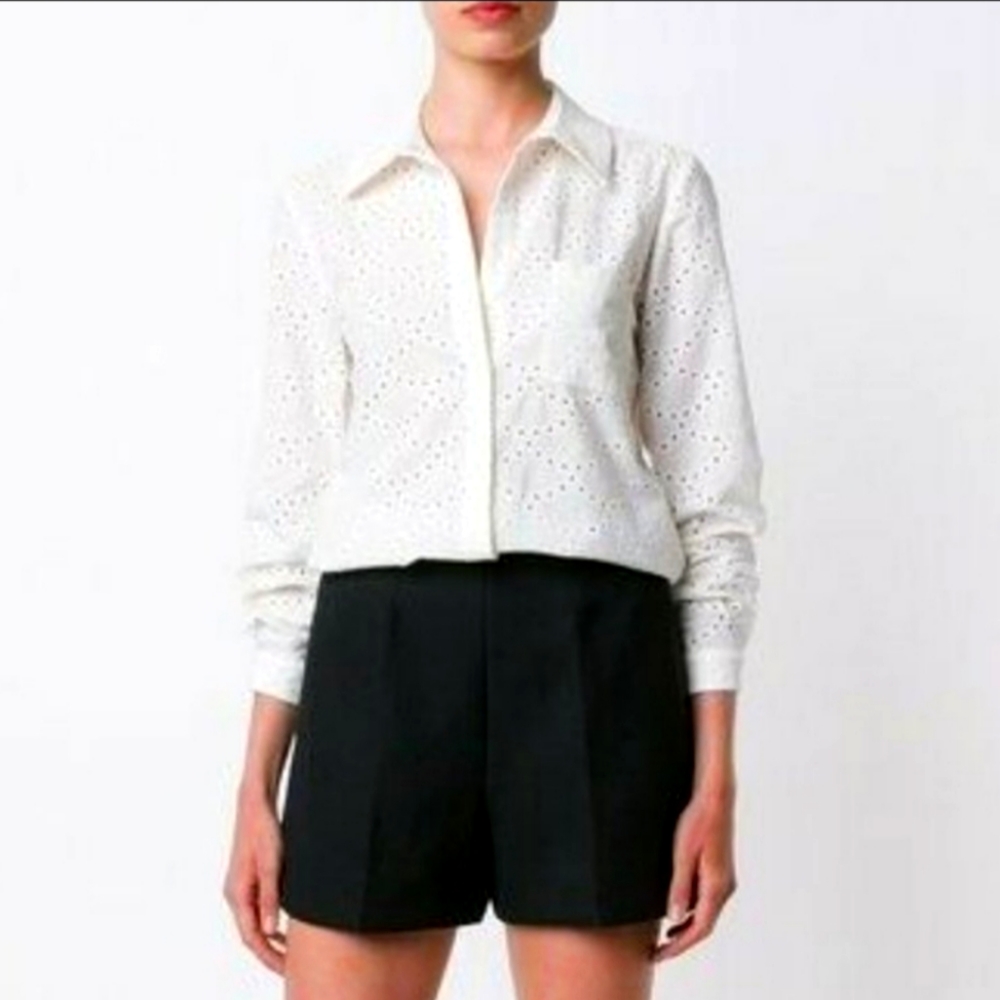 DVF cream eyelet blouse.